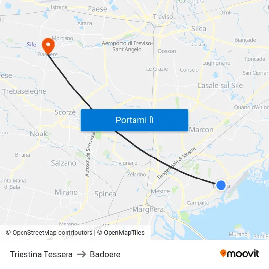 Triestina Tessera to Badoere map