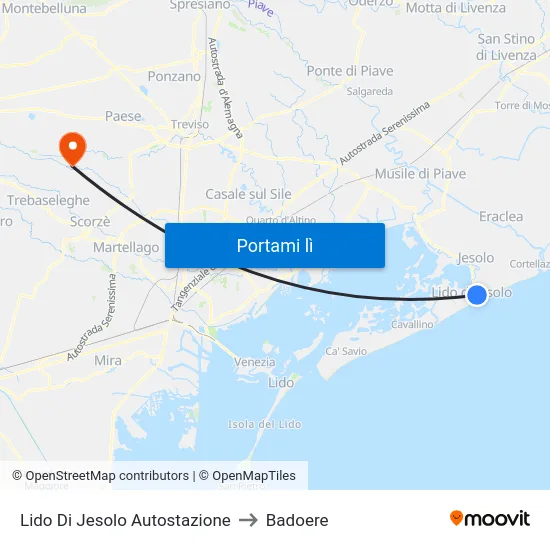 Lido Di Jesolo Autostazione to Badoere map