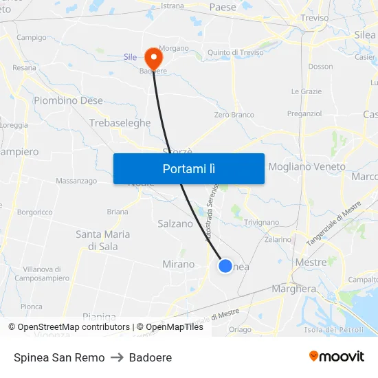 Spinea San Remo to Badoere map