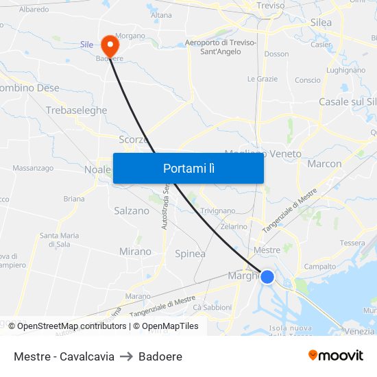 Mestre - Cavalcavia to Badoere map