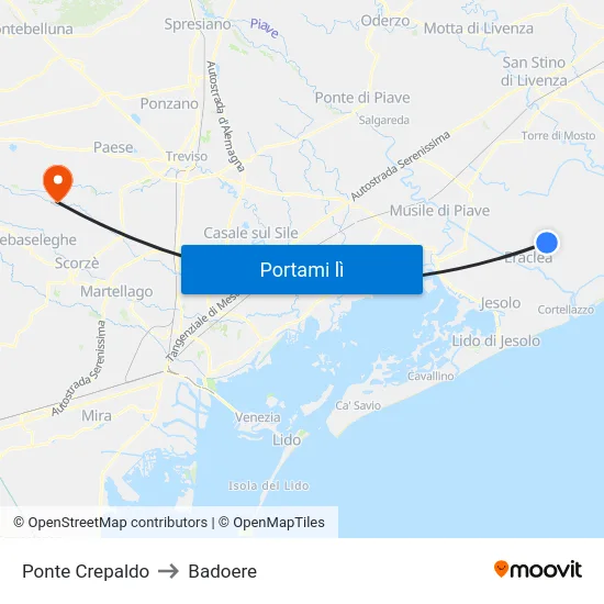 Ponte Crepaldo to Badoere map