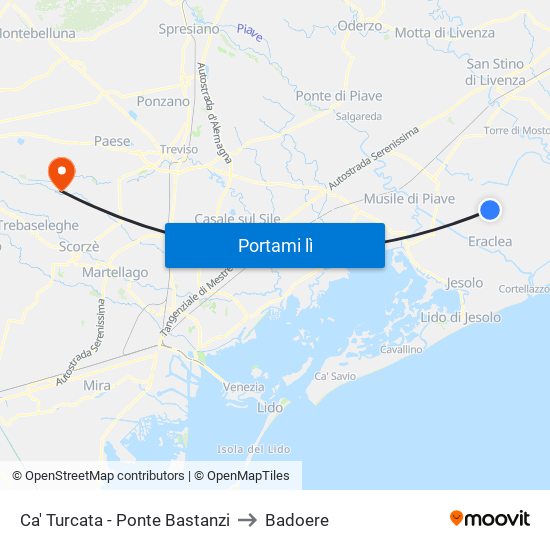 Ca' Turcata - Ponte Bastanzi to Badoere map