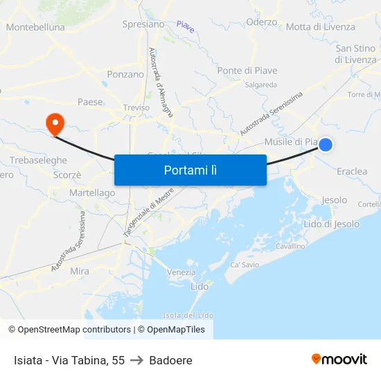 Isiata - Via Tabina, 55 to Badoere map