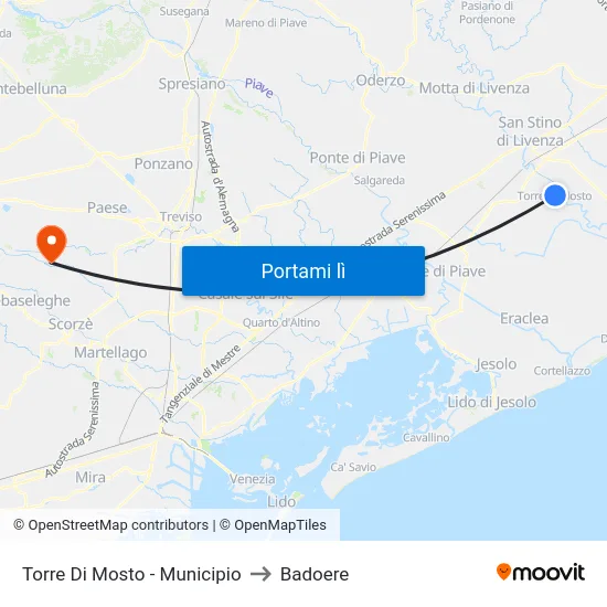 Torre Di Mosto - Municipio to Badoere map