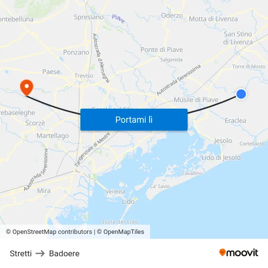 Stretti to Badoere map