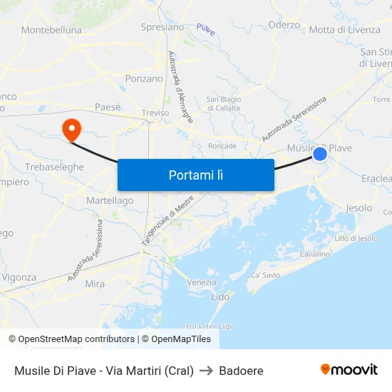 Musile Di Piave - Via Martiri (Cral) to Badoere map