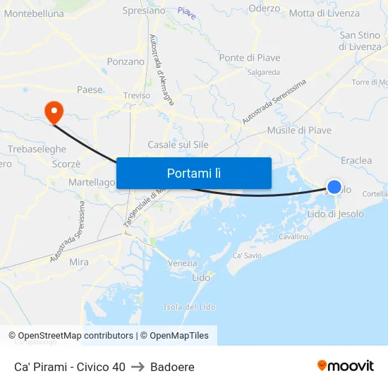 Ca' Pirami - Civico 40 to Badoere map