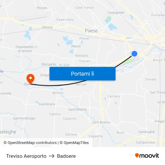Treviso Aeroporto to Badoere map