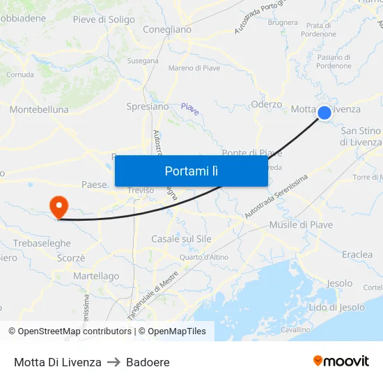 Motta Di Livenza to Badoere map