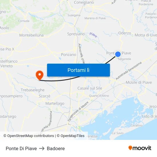 Ponte Di Piave to Badoere map