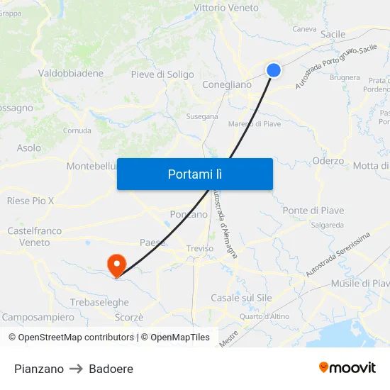 Pianzano to Badoere map