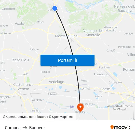 Cornuda to Badoere map