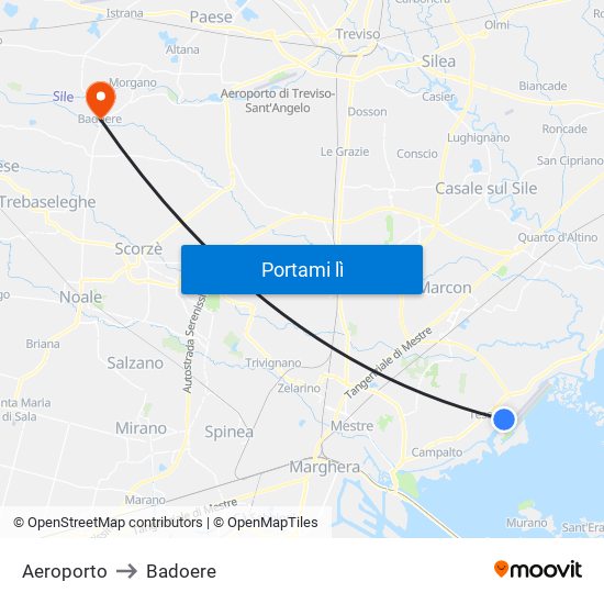 Aeroporto to Badoere map