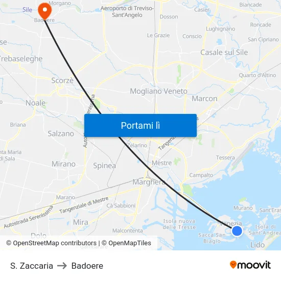 S. Zaccaria to Badoere map