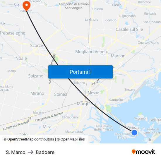 S. Marco to Badoere map