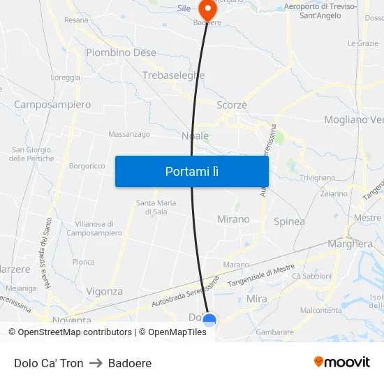Dolo Ca' Tron to Badoere map