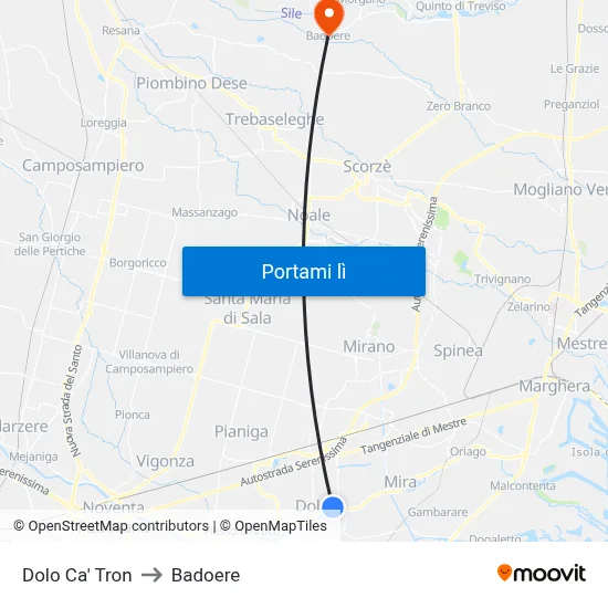 Dolo Ca' Tron to Badoere map