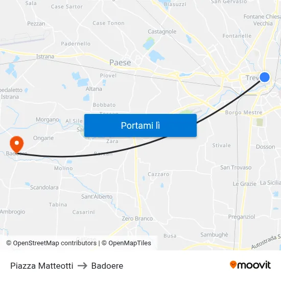Piazza Matteotti to Badoere map