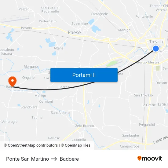 Ponte San Martino to Badoere map