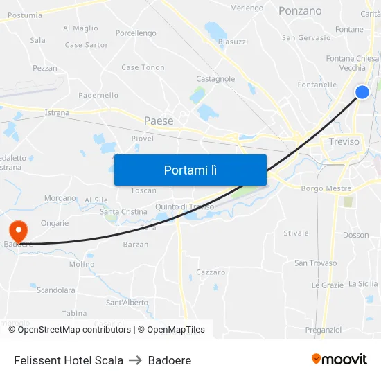 Felissent Hotel Scala to Badoere map