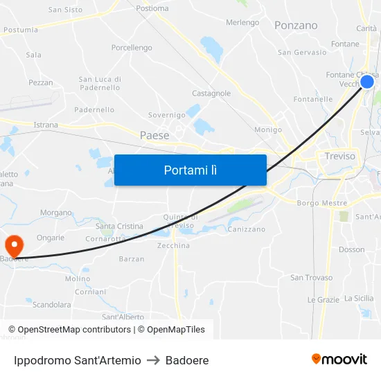 Ippodromo Sant'Artemio to Badoere map