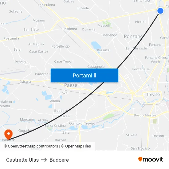 Castrette Ulss to Badoere map