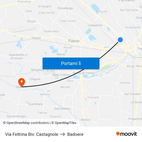 Via Feltrina Biv. Castagnole to Badoere map