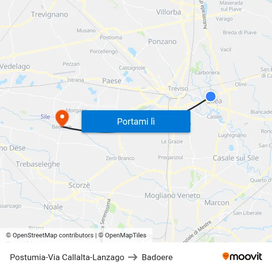 Postumia-Via Callalta-Lanzago to Badoere map