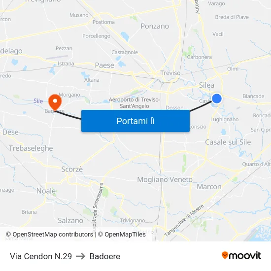 Via Cendon N.29 to Badoere map