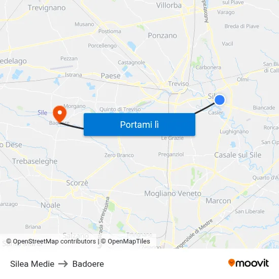 Silea Medie to Badoere map
