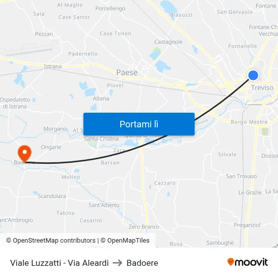 Viale Luzzatti - Via Aleardi to Badoere map
