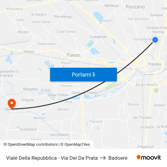 Viale Della Repubblica - Via Dei Da Prata to Badoere map