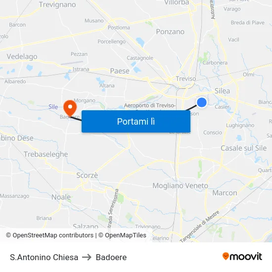 S.Antonino Chiesa to Badoere map