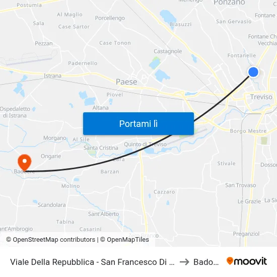 Viale Della Repubblica - San Francesco Di  Sales to Badoere map