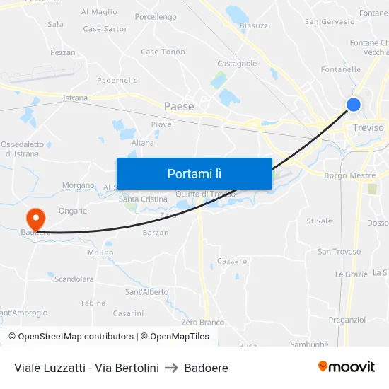 Viale Luzzatti - Via Bertolini to Badoere map