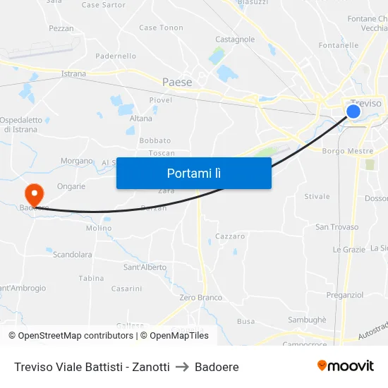 Treviso Viale Battisti - Zanotti to Badoere map