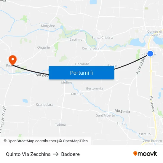 Quinto Via Zecchina to Badoere map
