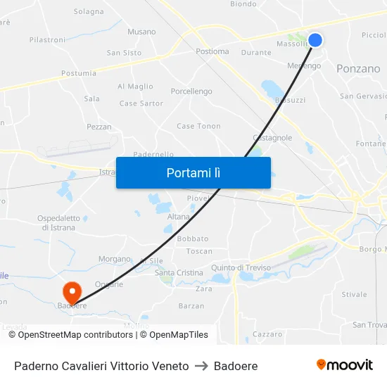 Paderno Cavalieri Vittorio Veneto to Badoere map