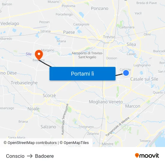 Conscio to Badoere map