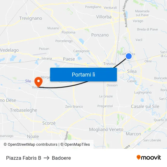 Piazza Fabris B to Badoere map