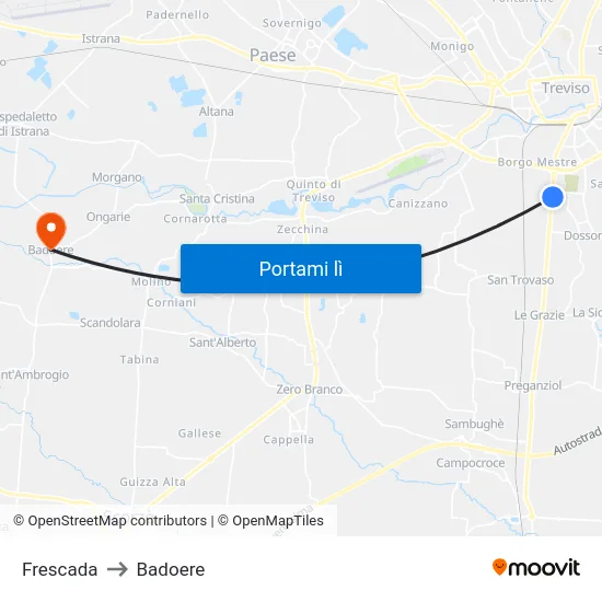 Frescada to Badoere map