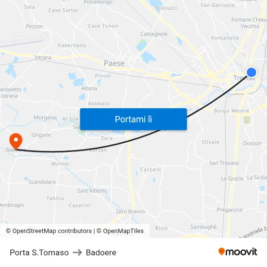 Porta S.Tomaso to Badoere map