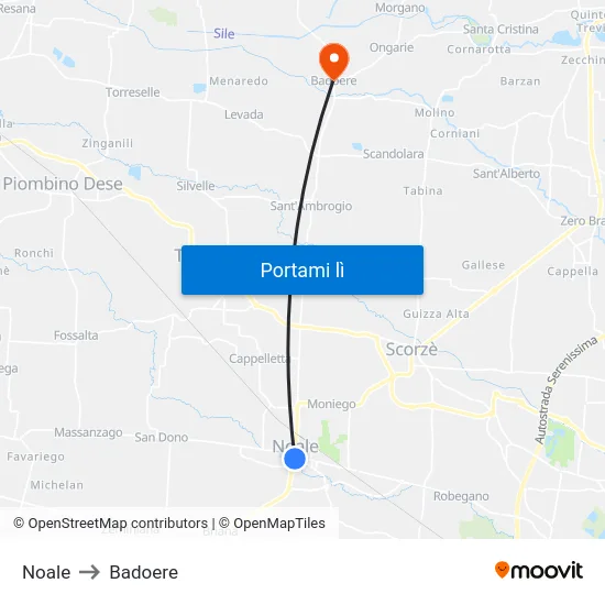 Noale to Badoere map