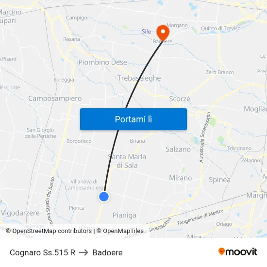 Cognaro Ss.515 R to Badoere map