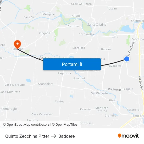 Quinto Zecchina Pitter to Badoere map