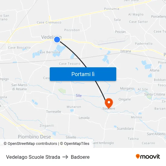 Vedelago Scuole Strada to Badoere map