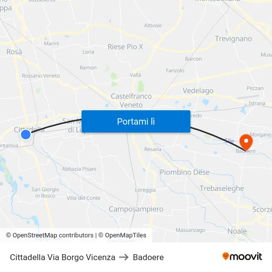 Cittadella Via Borgo Vicenza to Badoere map