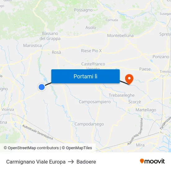 Carmignano Viale Europa to Badoere map