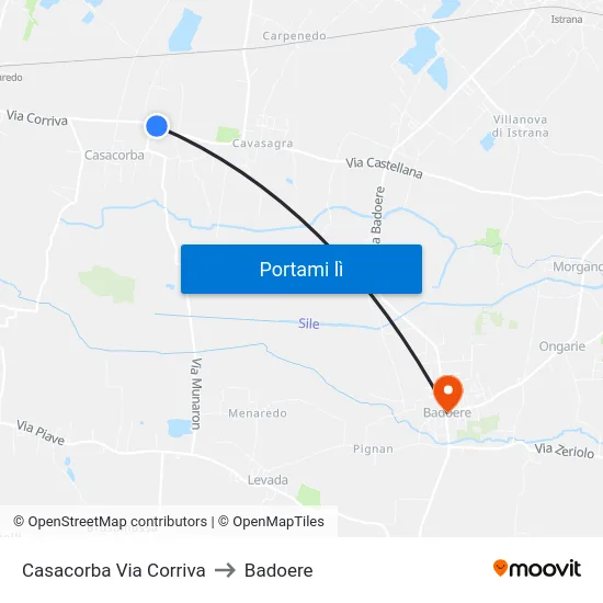 Casacorba Via Corriva to Badoere map