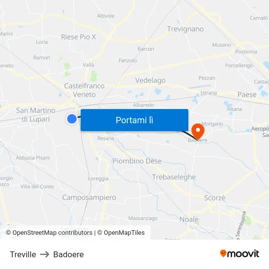 Treville to Badoere map